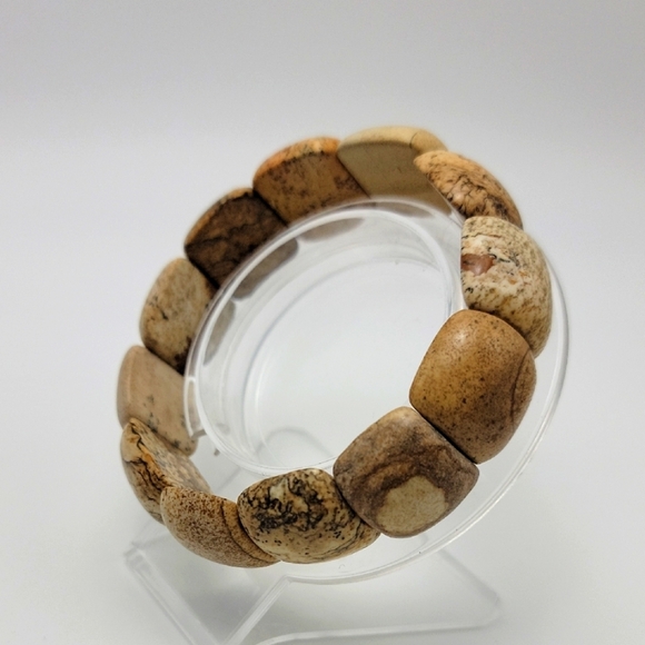 Picture, Owyhee or Landscape Jasper Beaded Stretch Bracelet US Size 7.50" Unisex - Picture 1 of 11